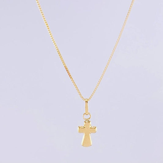 Set Cadena Flor Espejo + Dije Cruz / 1.25g / 45cm Oro Amarillo 18K