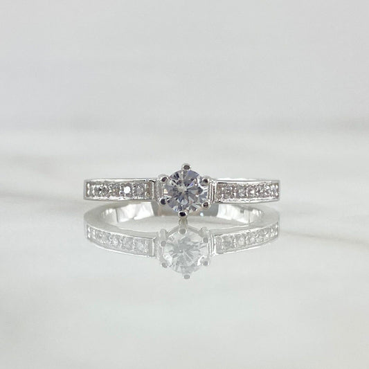 Fabricacion Bajo Pedido Anillo Solitario 4gr / Circones Blancos Oro Blanco 18K
