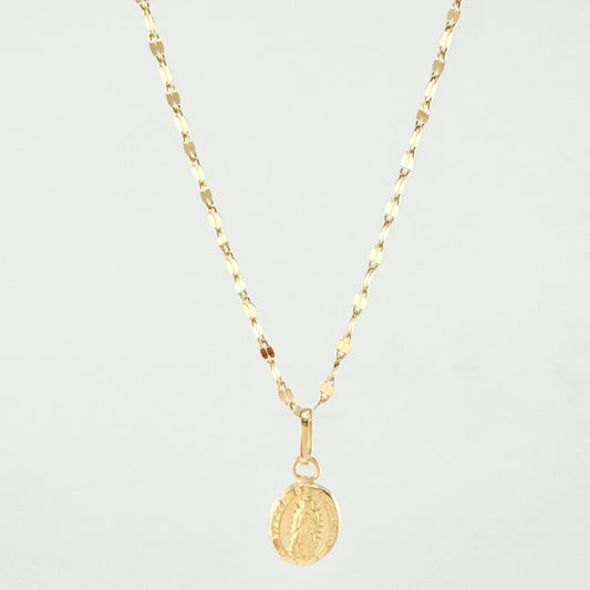 Set Cadena y Dije Flor Espejo + Virgen Guadalupe 1.4gr / 50cm / 1.3mm Oro Amarillo 18K (Oferta)