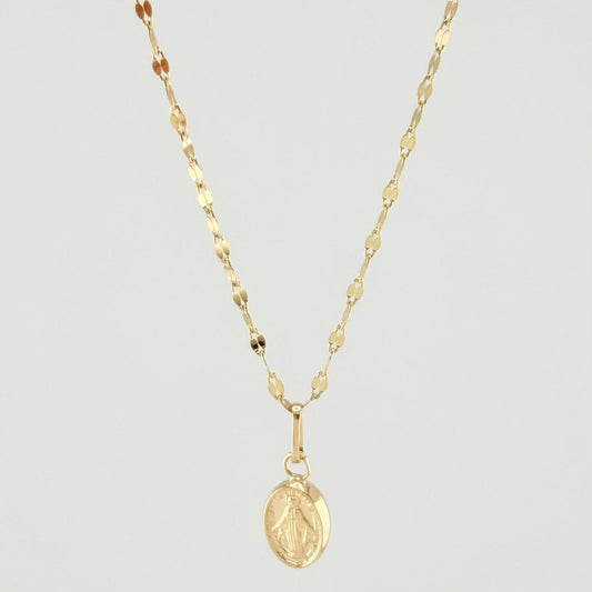 Set Cadena y Dije Flor Espejo + Virgen Milagrosa 1.4gr / 50cm / 1.3mm Oro Amarillo 18K (Oferta)