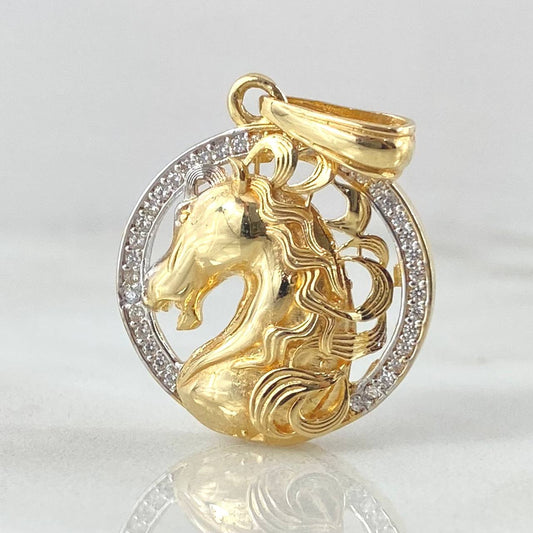 Dije Placa Caballo 4.55gr / 3.2cm / Dos Oros Amarillo Blanco 18K *
