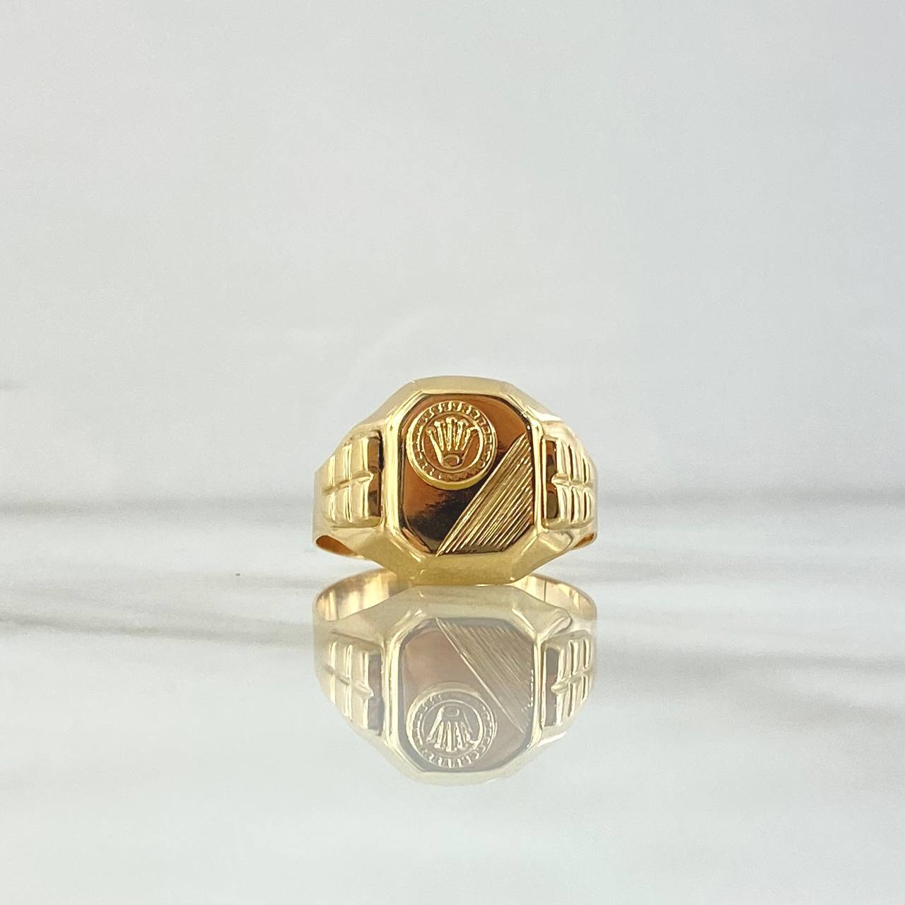 Anillo Sello Corona RX Rayada 4,15gr, Talla 8,75, 18K Oro Nacional