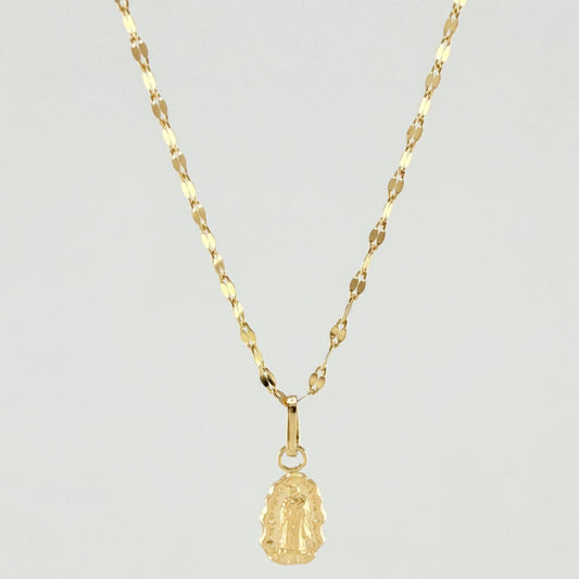 Set Cadena y Dije Flor Espejo + Virgen Guadalupe 1.25gr / 45cm / 1.3mm Oro Amarillo 18K (Oferta)