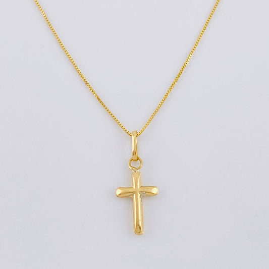 Set Cadena Veneciana + Dije Cruz Lisa Puntas Planas / 1.2 g / 50.3 cm Oro Amarillo 18K
