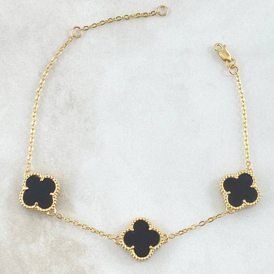 Pulso Pulso Trebol Onix Negro 5.6gr / 18cm-19cm / Oro Amarillo Nac.Esp. 18K