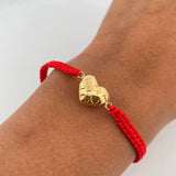 Pulsera Tejida Roja Corazon 0.85gr / Oro Amarillo 18K & Pulsera Tejida Roja Corazon 0.85gr / Oro Amarillo 18K &