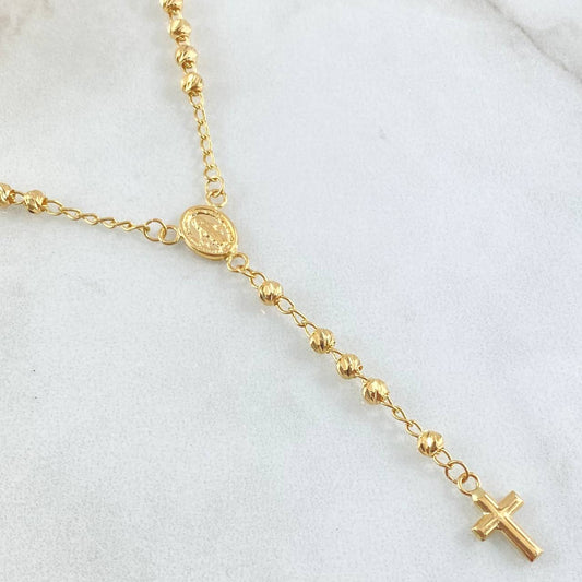 Rosario Virgen Milagrosa Cruz Lisa 6.6gr / 45cm / Oro Amarillo 18K