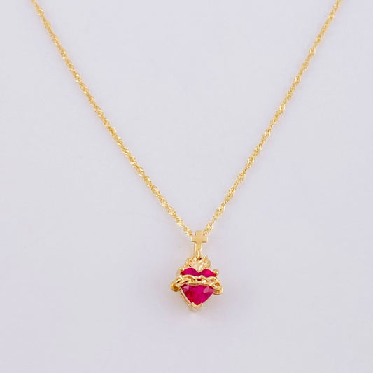 Set Cadena Singapur + Dije Sagrado Corazón / 1.7g / 60cm Oro Amarillo 18K
