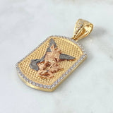 Dije Placa San Miguel Arcangel 31.3gr / 7cm / Texturizado Circones Blancos Tres Oros 18K Dije Placa San Miguel Arcangel 31.3gr / 7cm / Texturizado Circones Blancos Tres Oros 18K