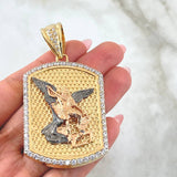 Dije Placa San Miguel Arcangel 31.3gr / 7cm / Texturizado Circones Blancos Tres Oros 18K Dije Placa San Miguel Arcangel 31.3gr / 7cm / Texturizado Circones Blancos Tres Oros 18K