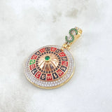 Dije Ruleta Casino Movil 13.35gr / 4.6cm / Circones Blancos Verde Dos Oros Amarillo Rosa 18K * Dije Ruleta Casino Movil 13.35gr / 4.6cm / Circones Blancos Verde Dos Oros Amarillo Rosa 18K *