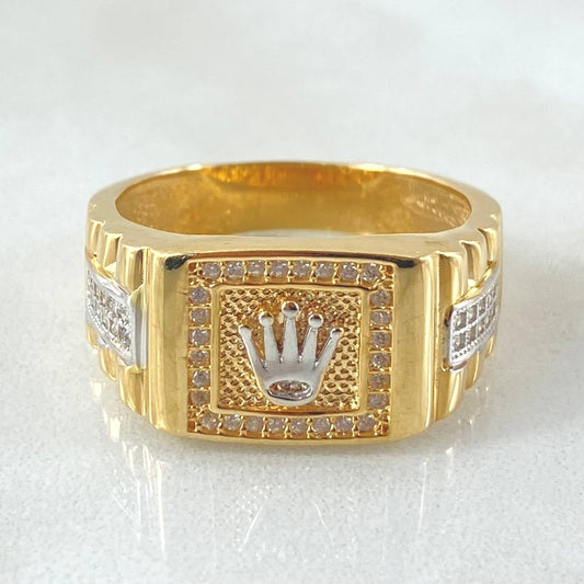 Anillo Correa Corona 8gr / T10 1/4 / Dos Oros Amarillo Blanco 18K