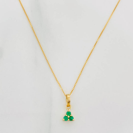 Set Cadena Veneciana + Dije Trebol Esmeralda 10Pts / 1.25 g / 45 cm Oro Amarillo 18K