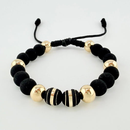 Pulsera Negra Neoros 2und Bolas 6und 1.85gr / 8mm Oro Amarillo 18K ©