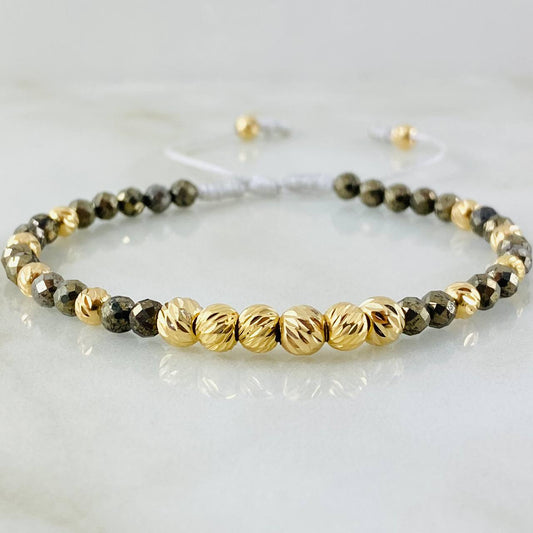 Pulsera Hueso Pirita Grisacea 5mm-4mm 16 und Oro Amarillo 18K (A.C)