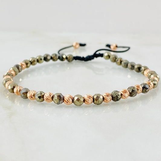 Pulsera Negra Pirita Grisacea 1.7gr / Oro Rosa 18K *