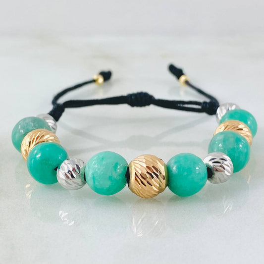 Pulsera Negra Esmeralda Esferas Singulares 2.1gr / Dos Oros Amarillo Blanco 18K *