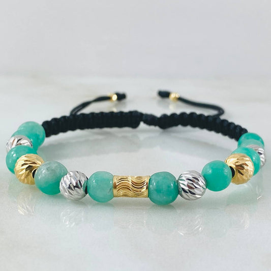 Pulsera Negra Esmeralda Centro Liminito 1.6gr / Dos Oros Amarillo Blanco 18K *