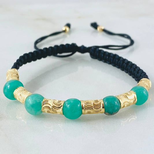 Pulsera Negra Esmeralda Segmentos Lunares 1gr / Oro Amarillo 18K *