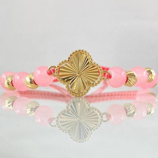 Pulsera Rosada Trebol 3.05gr / Nac.Esp.Oro 18K ©