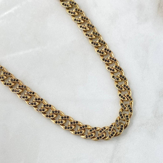 Cadena Cubana Tupida 45.85gr / 60cm / 8mm Broche Cajon Circones Negros Oro Amarillo Nac.Esp. 18K