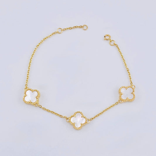 Pulso Trebol Blanco 4.15gr / 15.5cm-17.5cm / 1.5mm Oro Amarillo Nac.Esp. 18K