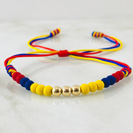 Pulsera Tricolor Bolas Estilo 2° 0.25gr / Oro Amarillo 18K *