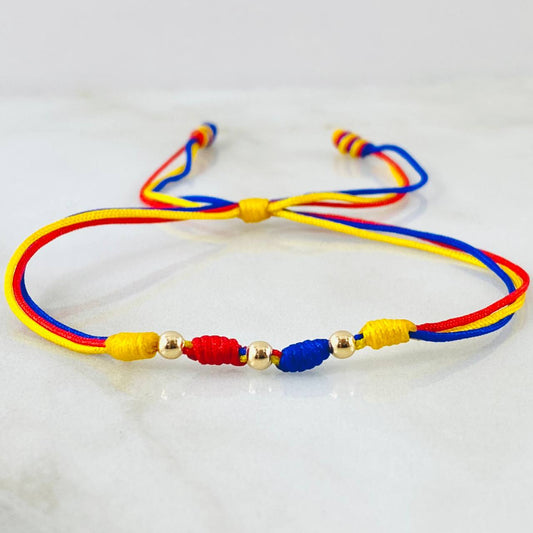 Pulsera Tricolor Bolas Estilo 5° 0.15gr / Oro Amarillo 18K *