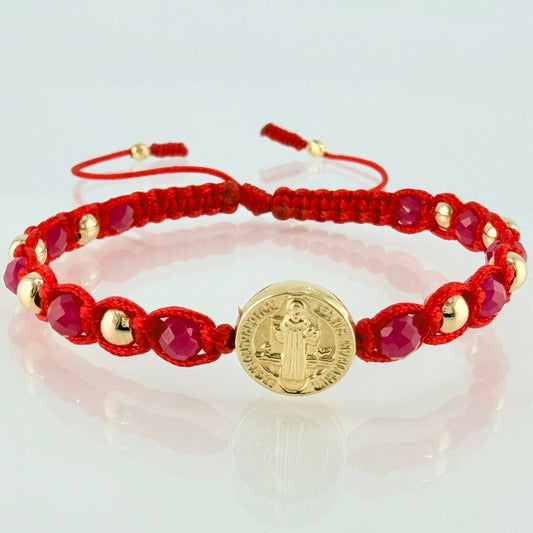Pulsera Roja Herraje San Benito 1.35gr / 4mm-3mm Oro Amarillo 18K *