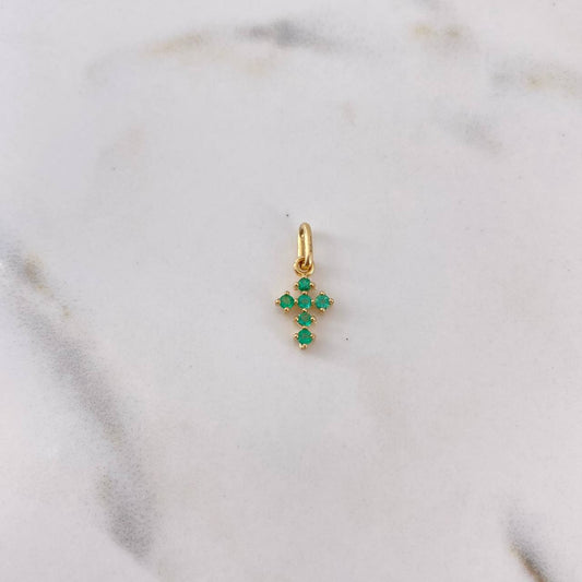 Dije Cruz Mini 0.65gr / 1.5cm / Esmeralda 30pts Oro Amarillo 18K (Joya)
