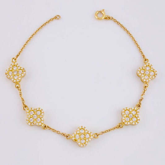 Pulso Aro Seguido Flor Trebol 6.85 g / 19 cm / 9.9 mm Oro Amarillo 18K