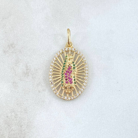 Dije Virgen Guadalupe 2.6gr / 2.6cm / Circones Blancos Fucsias Verdes Oro Amarillo 18K