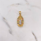 Dije Virgen Guadalupe 5.3gr / 3.3cm / Circones Verdes Fucsias Azules Blancos Dos Oros Amarillo Blanco 18K $ Dije Virgen Guadalupe 5.3gr / 3.3cm / Circones Verdes Fucsias Azules Blancos Dos Oros Amarillo Blanco 18K $
