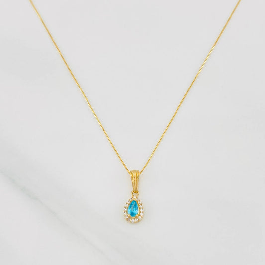 Set Cadena Veneciana + Dije Halo Lágrima / 1.6g / 40cm Oro Amarillo 18K
