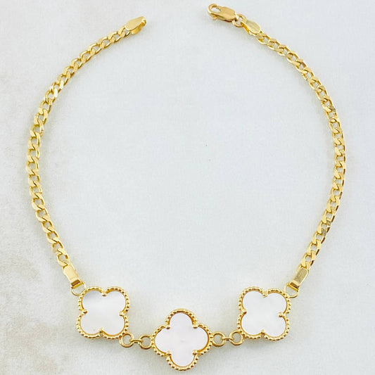 Pulso Cubano Trebol Blanco 6.9gr / 19.5cm / Oro Amarillo Nac.Esp. 18K *