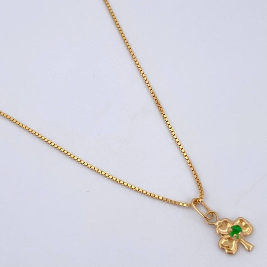 Set Cadena Veneciana /1.85gr/45 cm /0.3 mm + Dije Trebol/0.35gr/1cm Circon Verde Oro 18K (Oferta) $