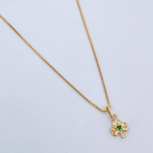 Set Cadena Veneciana 1.8gr/45cm/0.7mm + Dije Trebol 0.3gr/ 1.1cm Circon Verde Oro 18K (Oferta) &