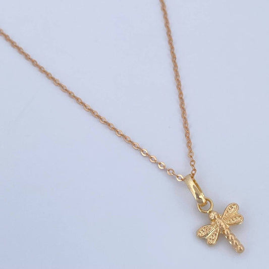 Set Cadena Aro Seguido 0.85gr/45cm/0.6mm + Dije Libelula 0.35gr/1.4cm Troquelado Oro 18K (Oferta) &