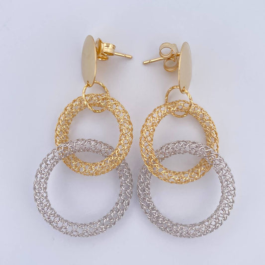 Topos Aretes Aros 5.15gr / 4.8cm / Dos Oros Amarillo Blanco +4 18K &