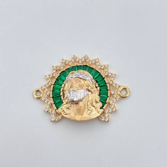 Herraje Rostro Jesus Aureola 6.55gr / 2.3cm / Circones Blancos Verdes Dos Oros Amarillo Blanco 18K &