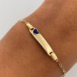 Pulso Bebé Cajon Corazon Azul 1.4gr / 13cm-14.1cm / 1.5mm Placa Rectangular Curva Oro Amarillo 18K & Pulso Bebé Cajon Corazon Azul 1.4gr / 13cm-14.1cm / 1.5mm Placa Rectangular Curva Oro Amarillo 18K &