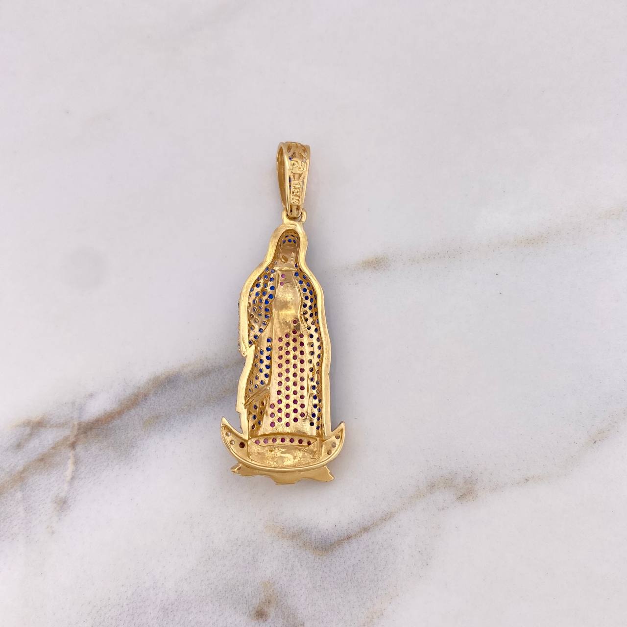 Dije Virgen Guadalupe 6.5gr / 4.8cm / Circones Blancos-Azules-Fucsias Oro Amarillo 18K & Dije Virgen Guadalupe 6.5gr / 4.8cm / Circones Blancos-Azules-Fucsias Oro Amarillo 18K &
