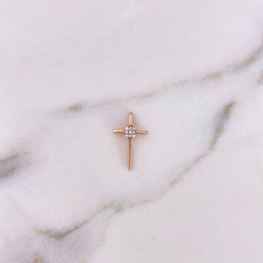 Dije Cruz 0.7gr / 1.7cm / Circones Blancos Dos Oros Blanco Rosa 18K $
