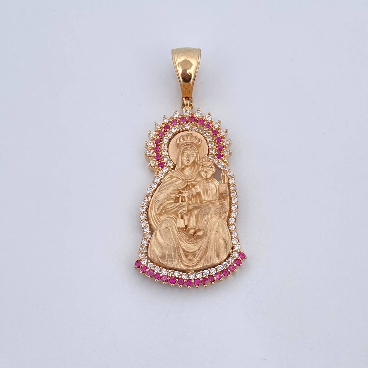 Dije Virgen Del Carmen 7.05gr / 4cm / Circones Fucsias Blancos Oro Amarillo 18K & Dije Virgen Del Carmen 7.05gr / 4cm / Circones Fucsias Blancos Oro Amarillo 18K &