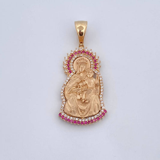 Dije Virgen Del Carmen 7.05gr / 4cm / Circones Fucsias Blancos Oro Amarillo 18K &