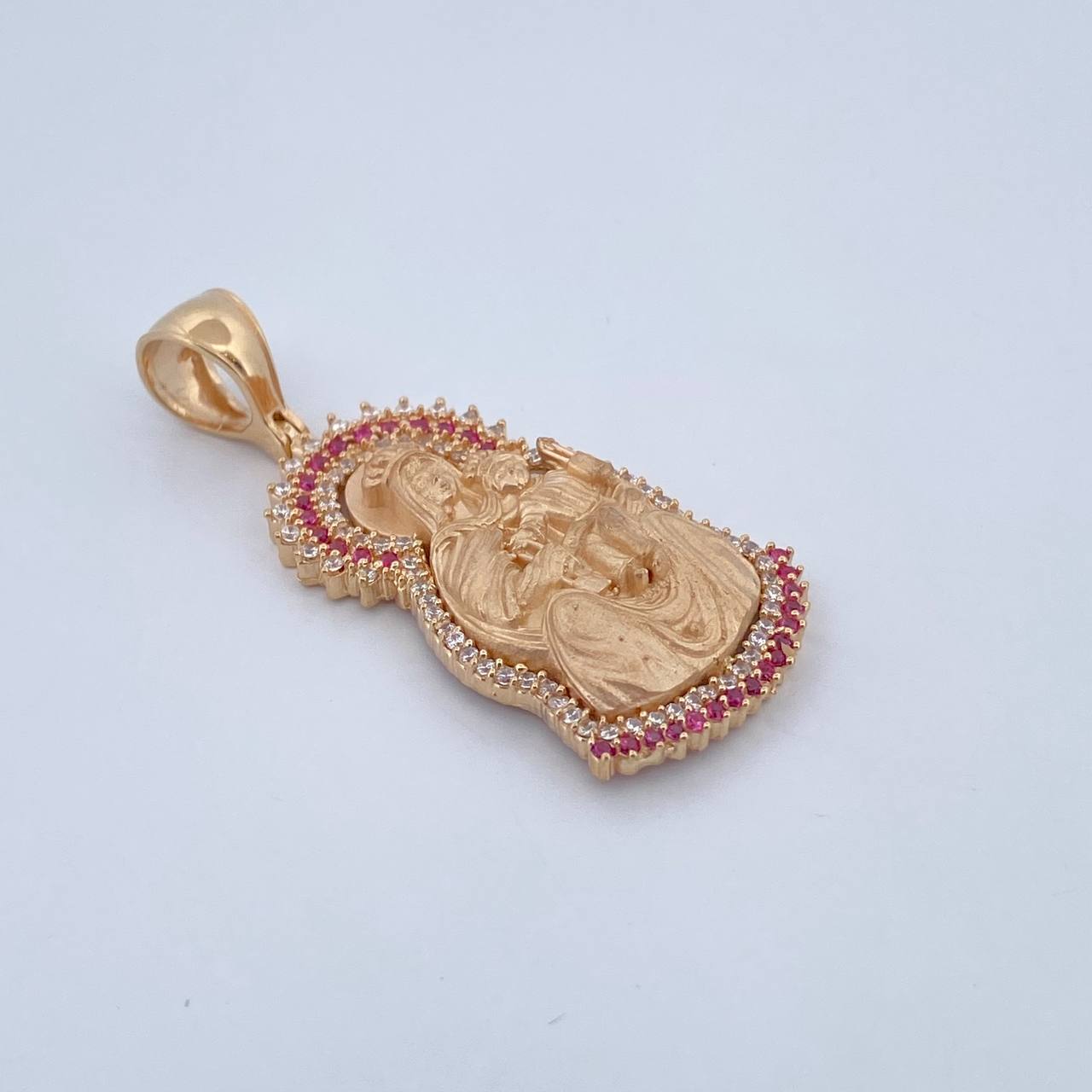 Dije Virgen Del Carmen 7.05gr / 4cm / Circones Fucsias Blancos Oro Amarillo 18K & Dije Virgen Del Carmen 7.05gr / 4cm / Circones Fucsias Blancos Oro Amarillo 18K &