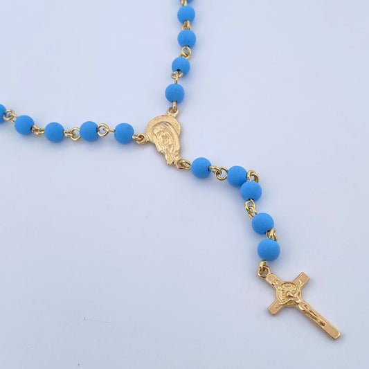 Rosario Virgen Maria 12.8gr / 54.6cm / 4.6mm Neoprenos Azules Oro Amarillo 18K &