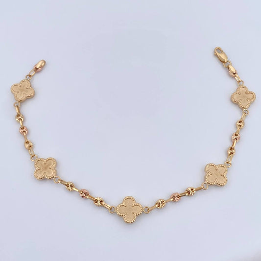 Pulso Trebol Gc 5.2gr / 19.2cm / Dos Oros Amarillo Rosa 18K &