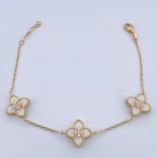 Pulso Aro Seguido Flores 5.9gr / 17.5cm-19.4cm / 1.3mm Jade Blanco Circones Blancos Oro Amarillo +4 18K &