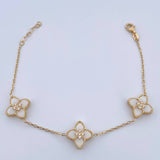 Pulso Aro Seguido Flores 5.9gr / 17.5cm-19.4cm / 1.3mm Jade Blanco Circones Blancos Oro Amarillo +4 18K & Pulso Aro Seguido Flores 5.9gr / 17.5cm-19.4cm / 1.3mm Jade Blanco Circones Blancos Oro Amarillo +4 18K &